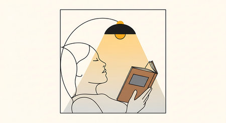 Vector illustration of a girl reading a book in a room with a lampの素材