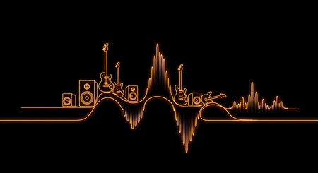 Music and sound wave. Vector illustration on black background. EPS10の素材