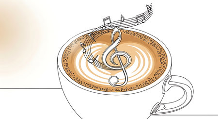 Cup of cappuccino with music notes. Vector illustrationの素材