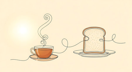 Cup of tea and bread. Breakfast concept. Vector illustration.の素材