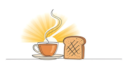 Coffee cup and toast. Morning breakfast. Vector illustration.の素材