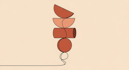 Continuous one single line drawing of three chocolate candies in silhouette on a cream background.の素材