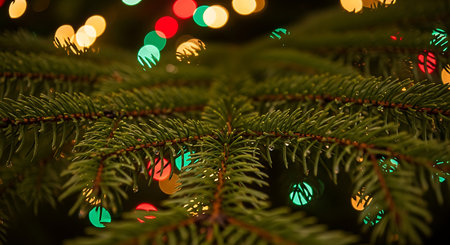 christmas tree with lights bokeh background. christmas backgroundの素材