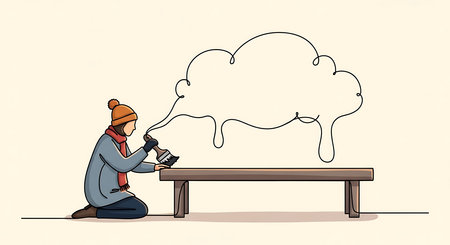 Woman sitting on a bench and drinking coffee from a cup. Vector illustration.の素材