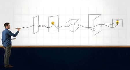 Businessman drawing business plan on a wall with a paint brush.の素材