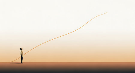 Conceptual image of businesswoman pulling a rope in the skyの素材