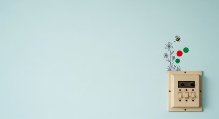 Electrical socket on a blue background with copy space for text.の素材