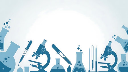 Science background with microscope, test tubes and flasks. Vector illustration.の素材