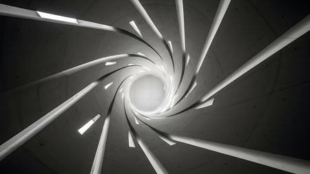abstract 3d illustration of spiral tunnel with light in the endの素材