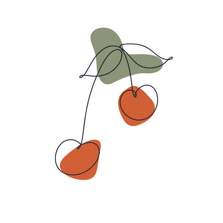 Cherry fruits in continuous drawing style