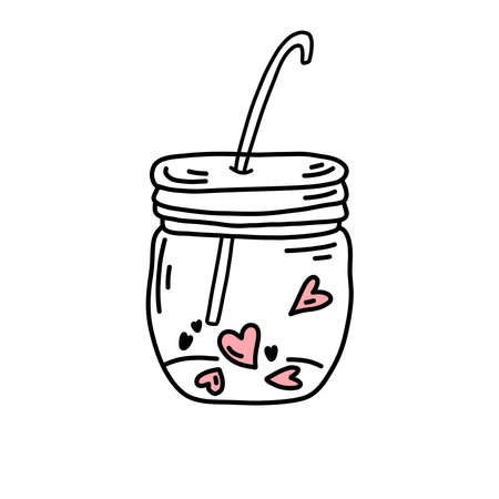 jar with hearts, doodle sketchのイラスト素材