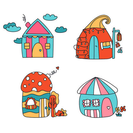 Cute cartoon elven, fairy or gnome housesのイラスト素材