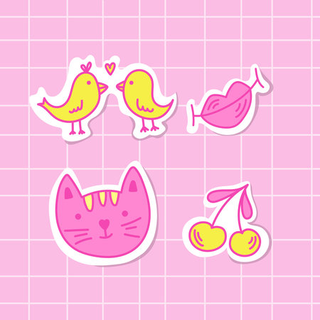 Set of cartoon kawaii stickerのイラスト素材