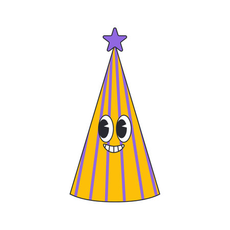 Psychedelic Birthday Cap. Groovy party hat. birthday party hat. Vector isolated illustration.のイラスト素材