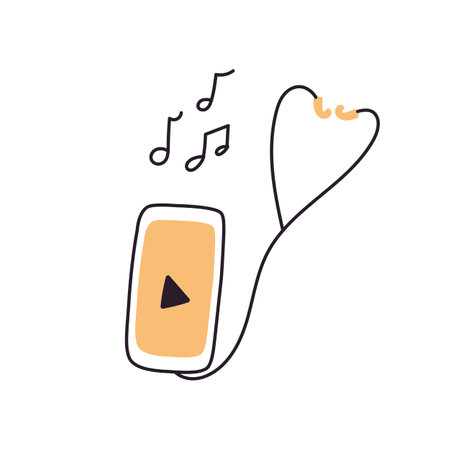 Smartphone with Headphones. Hand drawn Vector Flat illustrationのイラスト素材