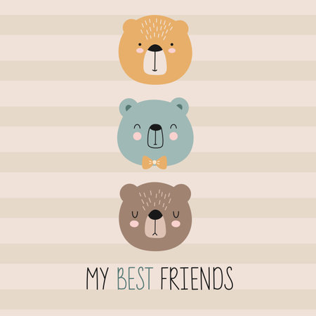 Cute Bear Faces Illustration. My Best Friends. Hand Drawn vector Illustration. Scandinavian style element for t-shirt print, postcard, wallpaper and poster.のイラスト素材
