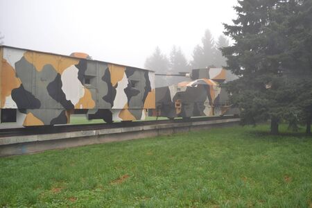 armored train in fog / Slovakia Zvolen 2014 October 14 Memorial to World War 2のeditorial素材
