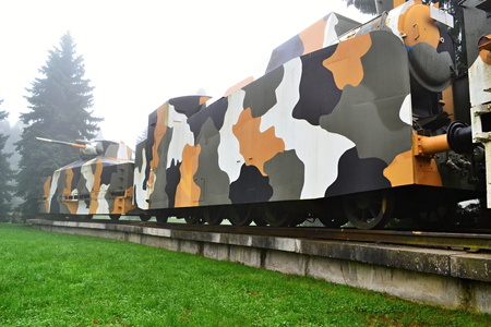 armored train in fog / Slovakia Zvolen 2014 October 14 Memorial to World War 2のeditorial素材