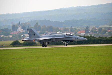 SIAF Sliac 2018 September 1 Air Day Airplane F18 Hornet preparation for flightのeditorial素材