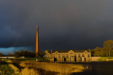 Old, steam operated water pump house, located in the Dutch Province of Friesland.の写真素材