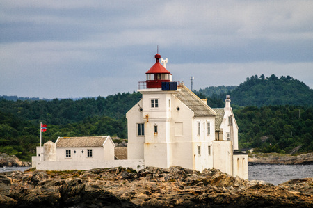 Old Lighthouse on an Island off the coast of Kristiansand, Norwayの写真素材
