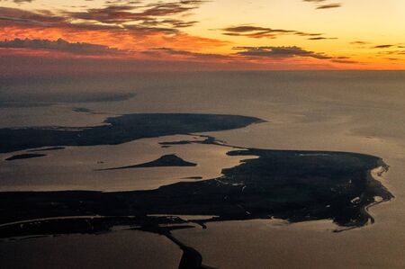 Impression of the Dutch province of Zeeland, from the air, after sunset.の写真素材