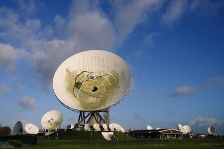 Large dish receivers for satellite communication in the town of Burum, The Netherlands.の写真素材