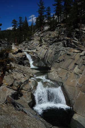 View of Upper Yosemite falls at the top of the Mountainの写真素材