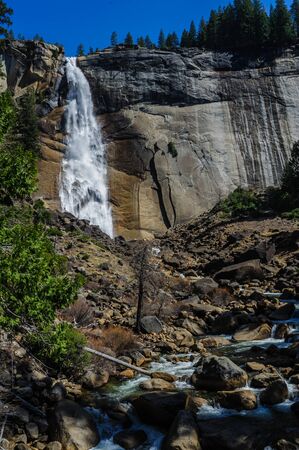 Nevada Fall in early spring: Yosemite National Park, California, USAの写真素材