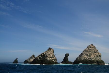 The Shag Rocks are six small, uninhabited, islands on the most western part of South Georgia. They are named after the South Georgian Imperial Shags, a sub-species of Comorants.の写真素材