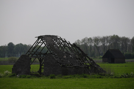 Ruin of a Dutch farm house in the east of the Netherlandsの写真素材