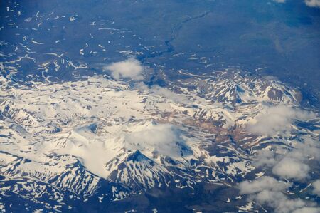 An aerial impression of the mountains on central Icelandの写真素材