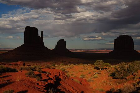 Classic rock formations known as Buttes in Monument Valley in Arizona  during sunset.の写真素材