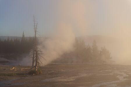 A sunrise in the West Thumb Area in Yellowstone National Parkの写真素材