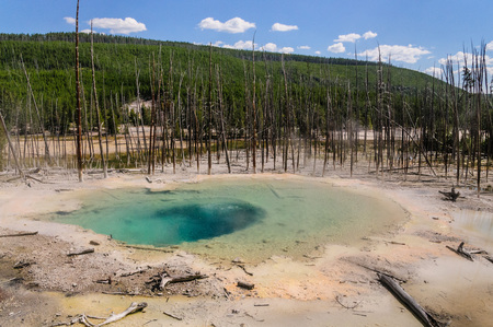 Crytal Clear water in a pool in the Norris Geyser Basin in Yellowstone National Parkの写真素材
