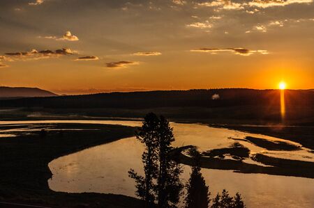 Sunrise at Hayden Valley, Yellowstone National Parkの写真素材
