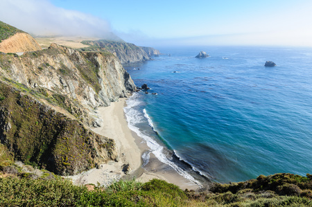 United States Highway 1 along the Californian Pacific Coast in mid summerの写真素材