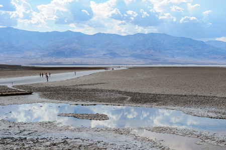 The salt plains at the lowest point in the USA on a hot summer day. This area is known as Badwater.の写真素材