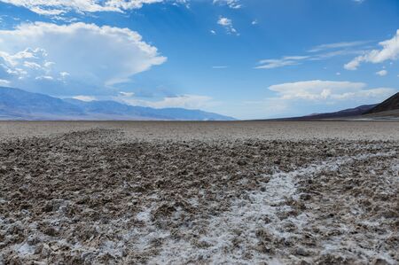 The salt plains at the lowest point in the USA on a hot summer day. This area is known as Badwater.の写真素材