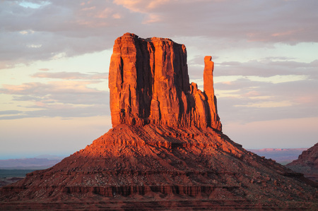 Classic rock formations known as Buttes in Monument Valley in Arizona  during sunset.の写真素材
