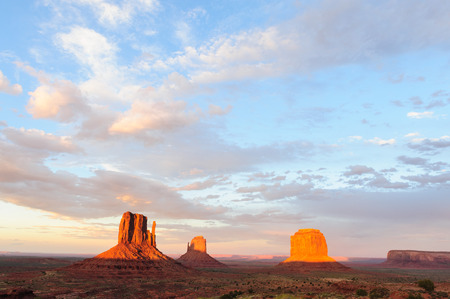 Classic rock formations known as Buttes in Monument Valley in Arizona  during sunset.の写真素材