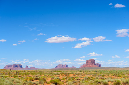 Butte and Mesa rock formations that mark the entrance to Monument Valley, Arizona, USA.の写真素材