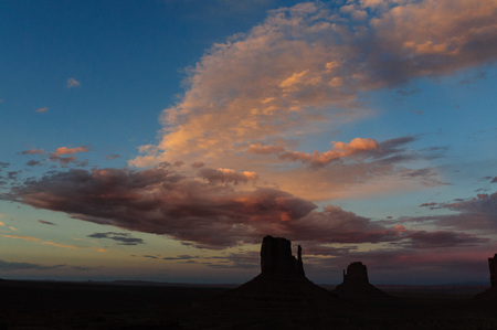 Classic rock formations known as Buttes in Monument Valley in Arizona  during sunset.の写真素材