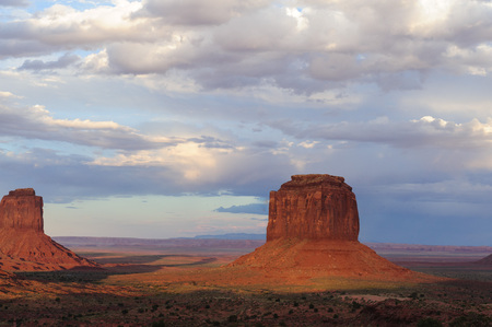Classic rock formations known as Buttes in Monument Valley in Arizona  during sunset.の写真素材