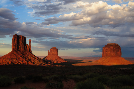 Classic rock formations known as Buttes in Monument Valley in Arizona  during sunset.の写真素材