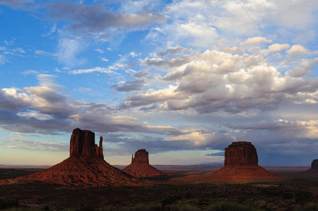 Classic rock formations known as Buttes in Monument Valley in Arizona  during sunset.の写真素材