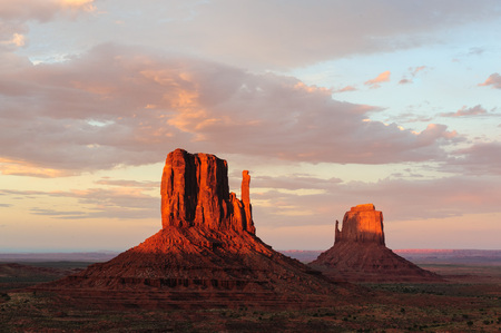 Classic rock formations known as Buttes in Monument Valley in Arizona  during sunset.の写真素材