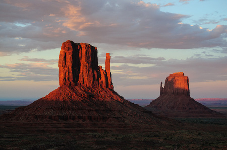 Classic rock formations known as Buttes in Monument Valley in Arizona  during sunset.の写真素材