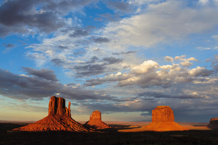 Classic rock formations known as Buttes in Monument Valley in Arizona  during sunset.の写真素材