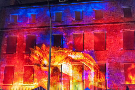GHENT, BELGIUM - FEBRUARY 2, 2018. The Light festival in the city center of Ghent. The light festival is a famous festival in the inner city of Ghent, organized every three years.のeditorial素材